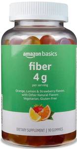 lot 63566 image: Amazon Basics Soft Fiber Gummies for Digestive Health and Regularity, Orange, Lemon & Strawberry Flavors, 90 Count, Pack of 1 (Previously Solimo) - Retail $10