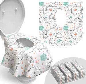 lot 63577 image: Disposable Toilet Seat Cover for Travel 16 Pack with Covers Wrapped in Sets of 2, Non-Flushable Liners, Fits Most Seats Kids, Toddlers, Adults (Dinosaurs, 16) - Retail $15