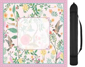 lot 63580 image: Pink Bird Floral Mahjong Mat with Carrying Bag 31.5 x 31.5 Table Mat Vintage Chinoiserie Flower Non-Slip Game Table Cover for Card Board Tile Games - Retail $25