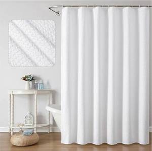 lot 63590 image: White Shower Curtain for Bathroom 78 Inches Long, 3D Embossed Textured Fabric Farmhouse Shower Curtain Soft Cloth, Water Repellent, Machine Washable, Hotel Style, 72 W x 78 L, White - Retail $13