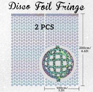 lot 63594 image: Foil Curtain Backdrop for Birthday Party  Metallic Tinsel Photo Booth Props for Bachelorette Party  New Year Eve,Graduation Party Decorations (Silver Disco Ball, 2 Count (Pack of 1)) - Retail $7