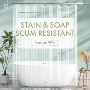 lot 63597 image: AmazerBath Clear Shower Curtain Liner, 72x78 Long Plastic Shower Curtain Liner, Waterproof PEVA Shower Liner, Cute Lightweight Shower Curtains for Bathroom with 3 Magnets and 12 Rustproof Grommets - Retail $9