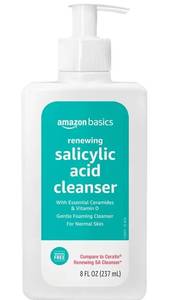 lot 63598 image: Amazon Basics Exfoliating Face Wash Cleanser, Renewing Salicylic Acid with Ceramides & Vitamin D, Foaming Formula, Smooths Skin, 8 fl oz - Retail $9