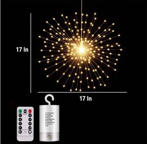 lot 63607 image: 200LED Hanging Sphere Lights, Battery Operated Starburst Lights, 8 Modes Dimmable Remote Control, Waterproof Copper Wire Fairy Light for Indoor Outdoor Christmas Decor (Warm White) - Retail $15
