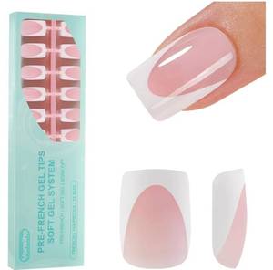 lot 63616 image: Vansiho Deep French Gel Nail Tips, 150Pcs Short Square Nail Tips, Pink Soft Gel French Tips Press on Nails, Fake Nails for Nail Art DIY 15 Sizes - Retail $10
