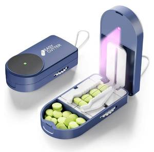 lot 63620 image: Pro U V C-Pill Cutter & Organizer - Luminescent LED Status Light  3-25mm Adjustable Blades  Splinter-Free Cutting  Detachable Washable Compartment for Elderly-Mom (Blue) - Retail $13
