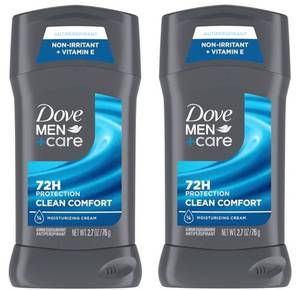 lot 63624 image: DOVE MEN  CARE Antiperspirant Deodorant Stick Clean Comfort Twin Pack 72-Hour Sweat & Odor Protection Antiperspirant for Men With 14 Moisturizing Cream 2.7 oz - Retail $13