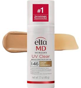 lot 63627 image: EltaMD UV Clear Tinted Sunscreen for Face, SPF 46 with Zinc Oxide, Oil-Free, Dermatologist Recommended, For Acne-Prone Sensitive Skin, 1.7 oz - Retail $47