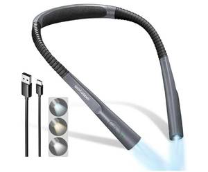 lot 63647 image: Glocusent Upgraded LED Neck Reading Light, Book Light for Reading in Bed, 30-min Timer, 3 Colors & 3 Brightness Adjustable, Rechargeable & Long Lasting, Perfect for Reading, Knitting - Retail $28
