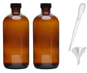lot 63649 image: 2pcs 16oz Amber Glass Boston Round Bottles with Air Tight Seal Phenolic Poly Cone Caps.Perfect Glass Containers for Secondary Fermentation,Storing condiment,Homemade Essential Oils,plant,kitchen - Retail $12