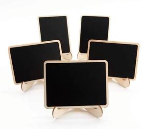 lot 63651 image: 9 Pack Mini Chalkboards Signs with Easel Stand, Small Rectangle Chalkboards Blackboard, Wood Place Cards for Weddings, Birthday Parties, Message Board Signs and Event Decoration - Retail $6