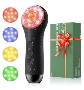 lot 63653 image: Face Scrubber Brush, Electric Silicone Face Scrubber, Waterproof and Rechargeable Facial Cleansing Brush with 4 LED Gentle Light, Sonic Facial Pore Exfoliator Cleanser Tool (Black) - Retail $32