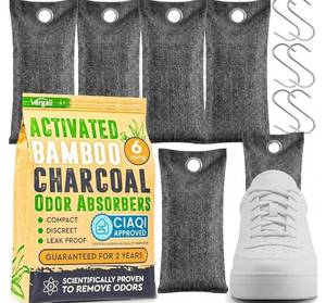 lot 63654 image: Activated Charcoal Shoe Odor Elimination Bags. Remove Strong Odors in Car, Closet, Basement. 6 Activated Charcoal Bags Odor Absorbers for Home. Bamboo Charcoals Air Purifying Bag Charcoals Deodorizer - Retail $12