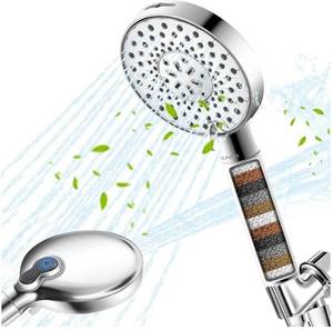 lot 63655 image: Filtered Shower Head with Handheld, High Pressure 9-Spray Modes Detachable Shower Head with Filter for Hard Water-Remove Chlorine & Impurities, Improve Skin & Hair Health, 2 Filters, Chrome - Retail $20
