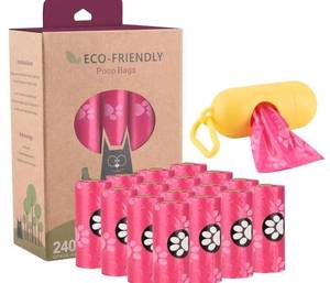 lot 63656 image: Biodegradable Dog Poo Bags with Holder-225 Large Poop Bags, Corn Starch Blended Compostable Bag, Extra Thick Strong Leak Proof Waste Bag for Dogs (Pink), 15 roll - Retail $9