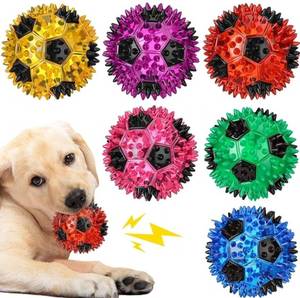 lot 63665 image: Gemscream 6 Pcs 3.4 Spiky Squeaker Soccer Ball Dog Toy for Medium Large Dogs Heavy Duty Rubber Chew Toys for Aggressive Chewers Spiky Ball Fetch for Training Clean Teeth Outdoor - Retail $20