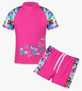 lot 63680 image: Girls Short Sleeve Swimsuit Two Piece Swimwear UPF 50 UV 3-12 Years, 7-8Y - Retail $20