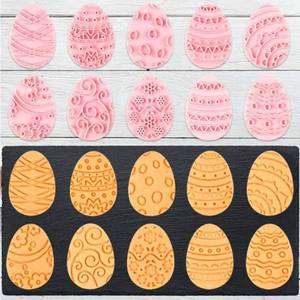 lot 63693 image: 10 Mini Cookie Cutters, 3d Raised Cute Design Cookie Stamps, Mini Funny Easter Egg Molds, Easters Ornament Cookie Cutter Set (Easter Egg) - Retail $7