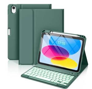 lot 63703 image: Keyboard Case for iPad 11th 10th Generation - 7 Colors Backlit Wireless Detachable Folio Keyboard Cover with Pencil Holder for iPad 11-inch A16 2025 10th Gen 10.9 Inch 2022 (Midnight Green) - Retail $30