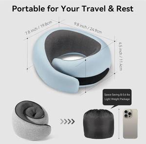 lot 63705 image: Travel Pillow, 100% Pure Memory Foam Neck Pillow for Airplanes, Comfortable Breathable Cover, Travel Essentials for Plane, Car, Train and Home, Black - Retail $14