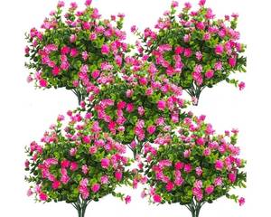 lot 63708 image: 10 Bundles Artificial Fake Flowers, Faux Outdoor Plastic Plants UV Resistant Shrubs Outside Indoor Decorations (Pink-Eucalyptus) - Retail $22