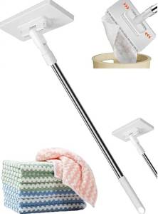 lot 63711 image: Snap Grip Mini Mop, 2026 Upgraded Disposable Dust Mop, Zero Touch Mini Mops, Convenient Cloth Changing Mops for Kitchen Counter, Foldable 100cm Adjustable Long Handle Mopping Stick (1mop5Cloth) - Retail $19