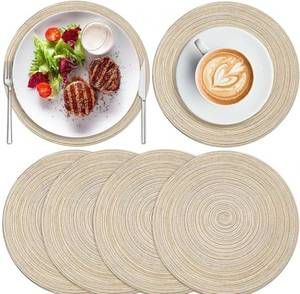 lot 63716 image: 6 Pcs Coasters,7 Inches Place Mats,Washable Heat Resistant Cotton Polyester Circle Place Mats Only Applicable to Water Cup, Teacup, Dim Sum(Beige 6Pcs Small Size) - Retail $8