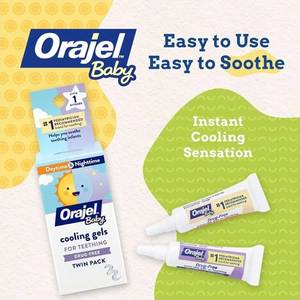 lot 63730 image: Orajel Baby Daytime & Nighttime Cooling Gels for Teething, Drug - Free, #1 Pediatrician Recommended Brand for Teething, Two 0.18oz Tubes - Retail $8
