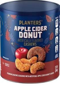 lot 63736 image: PLANTERS Apple Cider Donut Cashews, Cooking & Baking Nuts & Seeds, Flavored Cashews, Fall Snacks, Cashew, Party Snack, Plant-Based Protein, 12.5 oz Canister(Expired May2026)