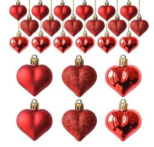 lot 63739 image: 20Pcs Heart Ornaments Multi Finish Heart Baubles Hanging Ornaments for Valentines Day Decor Mothers Day Christmas Tree Wedding Anniversary Party Decoration(Red) - Retail $7