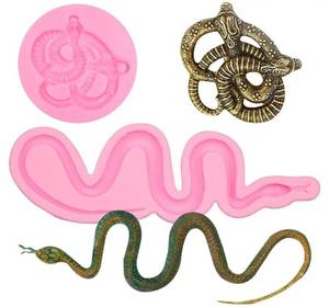 lot 63740 image: Snake Silicone Fondant Molds 2 Pcs, Creative 3D Snake Serpent Shaped Jelly Mold for Chocolate Cake Decoration Candy Cupcake Topper Cake Polymer Clay Crafts Epoxy Resin - Retail $8