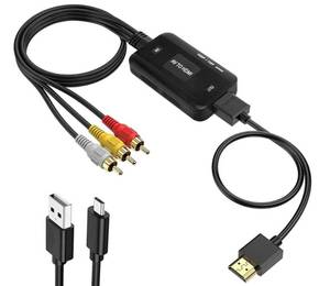 lot 63752 image: RCA to HDMI Converter, Composite Adapter Male AV Support 1080P PALNTSC Compatible with PS one, PS2, PS3, STB, Xbox, VHS, VCR, Blue-Ray DVD Players - Retail $13