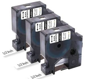 lot 63753 image: 3-Pack Label Maker Tape Compatible with DYMO D1 Label Tape 45013 S0720530 Replace for D1 A45013 Refills, Black on White, 12 In x 23Ft, for Dymo LabelManager 160 420P 210D 280 360D PnP 220P 260P 500TS, black on white - Retail $13