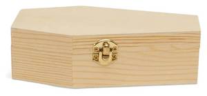lot 63756 image: Halloween Coffin Treat Boxes 6 inch, Pack of 2 Wood Coffins for Crafts, Party Treat Trays, and Mini Coffin D�cor, by Woodpeckers - Retail $10