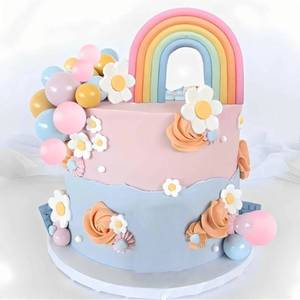 lot 63758 image: Boho Cake Topper, Qoadwem 24pcs Rainbow Cake Topper For Hippie Themed Daisy Flowers Blue Dog Cake Toppers Pastel Ball Cake Decorations for Groovy Hippie Wedding Party Supplies - Retail $10