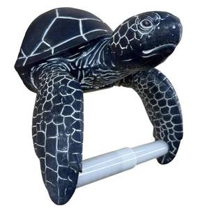 lot 63779 image: Sea Turtle Wall Mount Toilet Paper Roll Holder Rustic Nautical Dark Navy BlueWhite Coastal Decor Weathered Finish - Retail $35