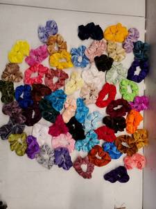 lot 63780 image: Velvet Hair Scrunchies Bulk Lot Assorted Colors Count Unknown  - Retail $15