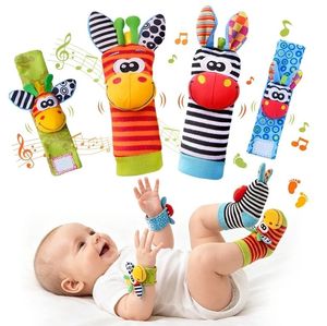 lot 63781 image: Baby Toys 0-6 Months, Infant Rattle Socks, Wrist Hand & Foot Finder Socks Set,Soft Newborn Sensory Toys,Infant rattles for Babies 0 3 6 Months,Girl Boy Shower Gifts 6-12 Months - Retail $8
