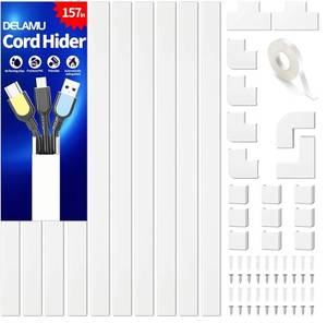 lot 63790 image: Cord Hider, 157in Wire Covers for Cords on Wall, Premium Cable Hider Cord Covers for Wires, Cable Management Wire Hiders for TV, Cable Raceway Kit, W0.95 H0.55in, White - Retail $15