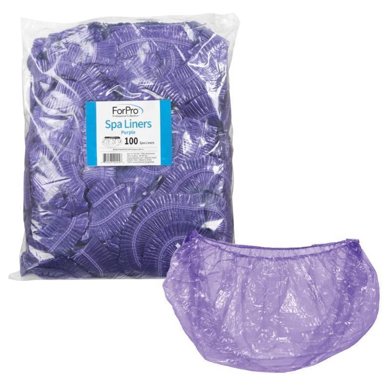 lot 56750 image: ForPro Professional Collection Spa Liners, Fit All Pedicure Spas, Disposable Pedicure Liners, Purple, 100-Count - Retail $16