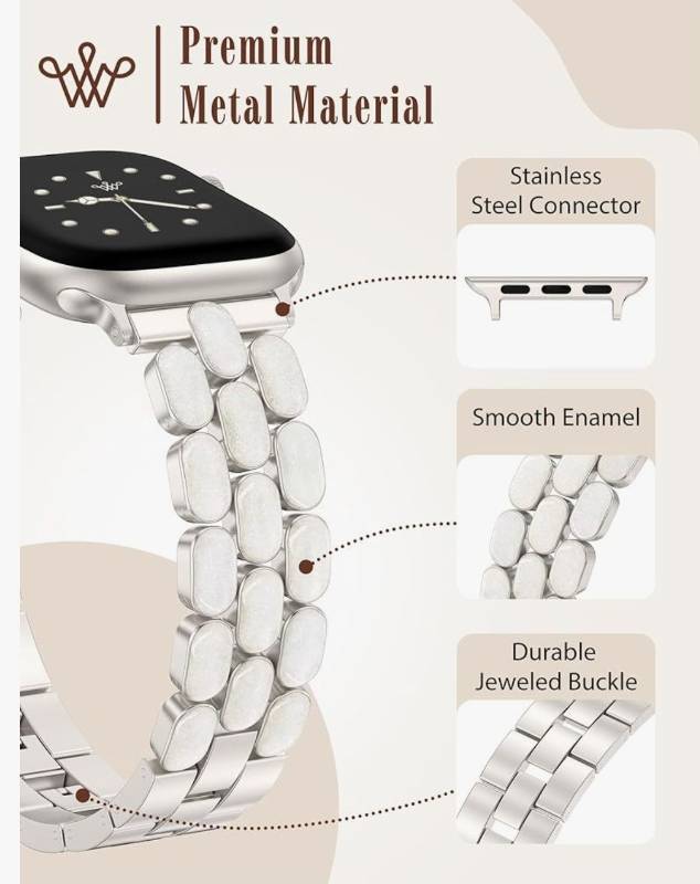 lot 57662 image: Metal Band Compatible with Apple Watch Bands for Women 4038414244454649mm, Enamel Stainless Steel Strap for iWatch Series 11-1 SEUltra(4445464942mm, series 321) - Retail $24