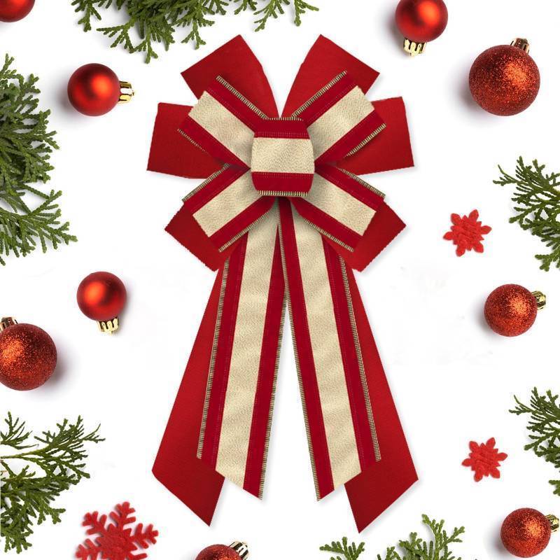 lot 57023 image: Large Christmas Bows for Wreath, Christmas Wreath Bow Glitter Gold Red Velvet Bow Winter Xmas Tree Bows Ornaments for Front Door New Year Christmas Party Decoration Supplies - Retail $8