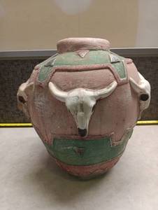 lot 305 image: Southwestern Style Ceramic Pot with Bull Skull and Geometric Motifs