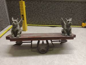 lot 329 image: Gargoyle Figurine Display Set on Decorative Wood and Metal Stand