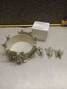 lot 336 image: Fairy Figurine Bowl with Miniature Fairy Figurines Set
