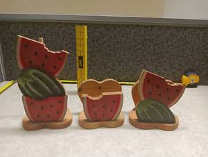 lot 345 image: Hand-Painted Wooden Watermelon Decorative Figurine Set