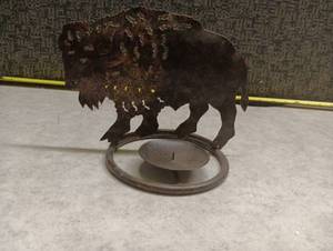 lot 371 image: Metal Bison Buffalo Silhouette Candle Holder