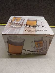 lot 376 image: Top Shelf 6-Piece Glass Panel Beer Mug Set 16oz