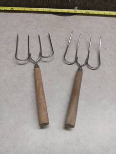 lot 379 image: Set of 2 Three-Tine Meat Forks with Wood Handles