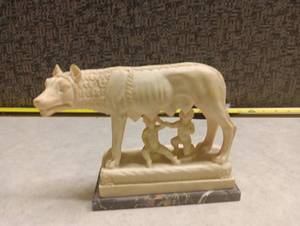lot 384 image: Capitoline Wolf Sculpture with Romulus and Remus on Marble Base